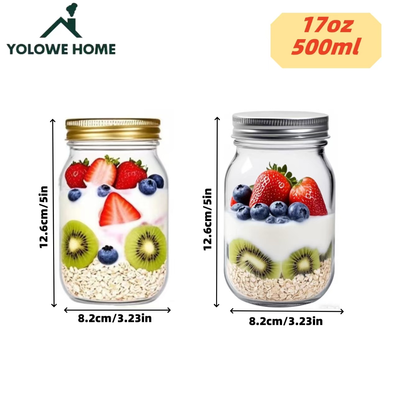 6Pcs, 12Pcs, 500Ml/16Oz, Glass - Mason Jar 8Oz ulasan dan harga